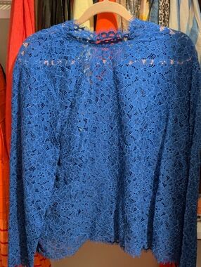 J. Crew Cobalt Blue Floral Lace Long-Sleeve Top